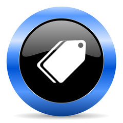 Poster - label ticket black and blue web design round internet icon with shadow on white background.