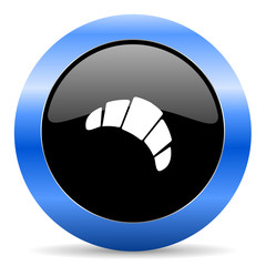 Poster - Croissant black and blue web design round internet icon with shadow on white background.