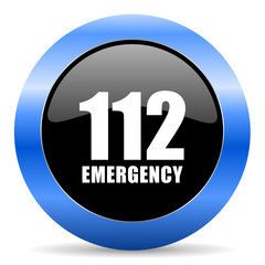 Aufkleber - Number emergency 112 black and blue web design round internet icon with shadow on white background.