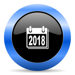 Poster - New year 2018 black and blue web design round internet icon with shadow on white background.