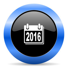 Aufkleber - New year 2016 black and blue web design round internet icon with shadow on white background.