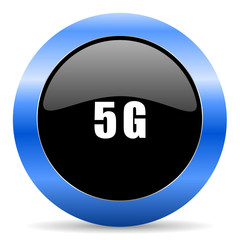 Poster - 5g black and blue web design round internet icon with shadow on white background.