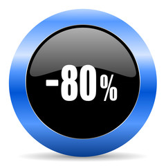 Poster - 80 percent sale retail black and blue web design round internet icon with shadow on white background.