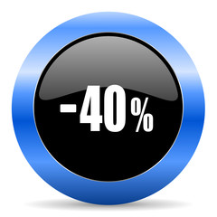 Poster - 40 percent sale retail black and blue web design round internet icon with shadow on white background.