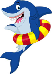 Wall Mural - Cartoon shark with inflatable ring