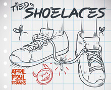 Draw With Tied Shoelaces Prank For April Fools' Day, Vector Illustration
