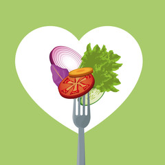 salad vegetables health food nutrition fork vector illustration eps 10