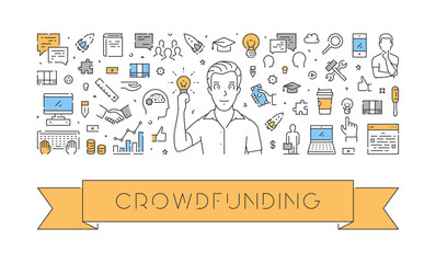 Poster - Vector line web banner for crowdfunding