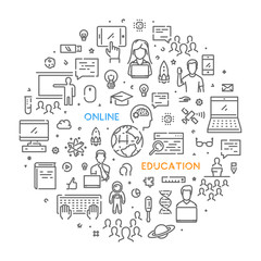 Poster - modern web line banner for online education
