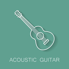 Music instrument retro line icon. Acoustic guitar shape. Classic musical object. Vector decorative design background. Magazine cover. Marketing concept.