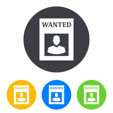 Icono Plano Cartel WANTED En Circulo Varios Colores