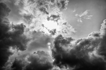 Wall Mural - monochrome photo of the sky and clouds, a gloomy, harsh day. Storm, nature background.