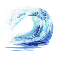 Watercolor Hand Drawn Ocean Falling Down Wave