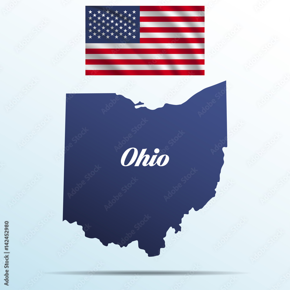 Ohio state with shadow with USA waving flag Stock Vector | Adobe Stock