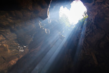 Sunbeam In Cave Khao Luang Mountain At Phetchaburi Province, Thailand. Public Location