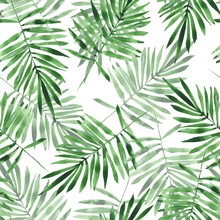 Green Leaves. Watercolor Seamless Pattern. Hand Drawn Floral Background