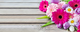 Flowers and wooden background