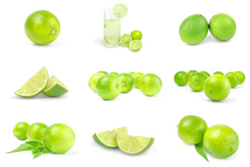  Set of limes isolated on a white background cutout