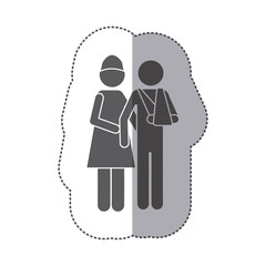 Wall Mural - sticker monochrome pictogram nurse with bandaged arm patient vector illustration