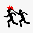 © Aliona Luk - Icon robbery, Pictogram violence. Flat style. One symbolically drawn person catches up and beats another with a stick. Vector illustration isolated from background.