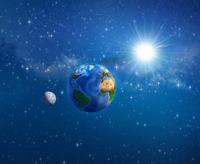 Wall Mural - earth, sun and moon in outer space