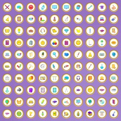 Poster - 100 e-learning icons set in cartoon style