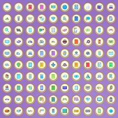 Poster - 100 network icons set in cartoon style