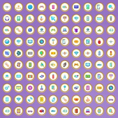 Poster - 100 web and mobile icons set in cartoon style
