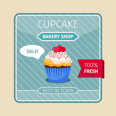 Wall Mural - peach color cupcake with hearts card