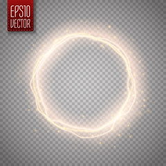 Poster - Golden glow round frame with electric discharge isolated. Vector illustration