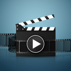 Canvas Print - Online Cinema Background With Movie Reel And Clapper Board. Vector