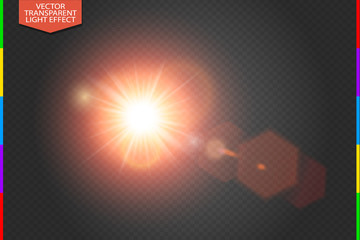 Wall Mural - vector transparent bright red sunlight special lens flare light effect with hexagon elements. sunric
