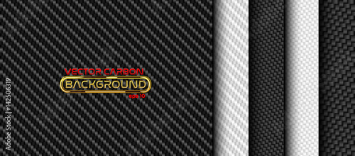 Cotton fabric Vector black and white carbon fiber seamless background set. Textures collection