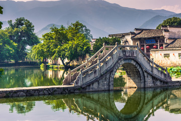 Wall Mural - Hongcun, China - July 28, 2014: Bridge of Hongcun village