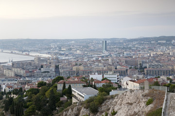 Wall Mural - View of the City of Marseilles including the Cathedral Church; France