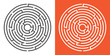 Round maze isolated on white and orange backgrounds. Circle labyrinth. Vector illustration