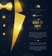Black Tie Event Invitation. Elegant Black  Card With Golden Sparkles. Vector Illustration