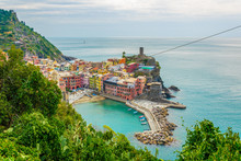 Aerial View Of Vernazza Village Which Is Part Of The Famous Cinque Terre Region In Italy.