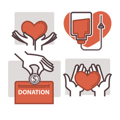 Wall Mural - Blood donation vector heart in helping hand icons templates