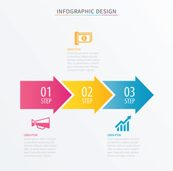 Infographics arrow number 3 step template. Vector Process chart background. Can be used for workflow layout, diagram, data, business options, banner, web design.