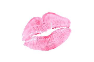 print of pink lips isolated on a white background