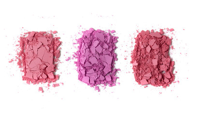 A smashed blush make up palette isolated on a white background