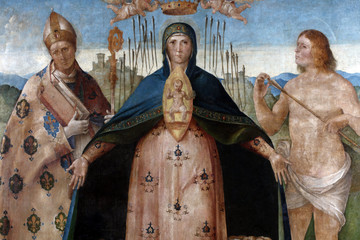 Wall Mural - Benedetto Diana: Madonna Help of Christians with Saint Louis of Toulouse and Saint Sebastian, Altarpiece in the Franciscan church in Poljud, Split, Croatia
