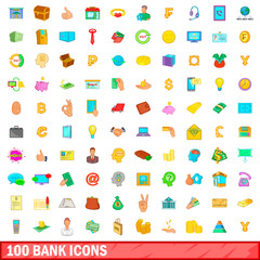 Wall Mural - 100 bank icons set, cartoon style