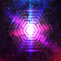 Technology Background Design with Hexagon maze. Vector illustration.