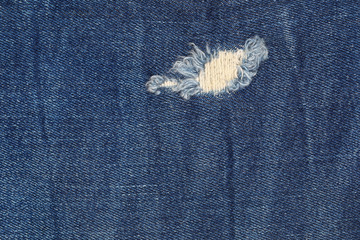 Poster - classic dark blue jeans texture with hole and tear