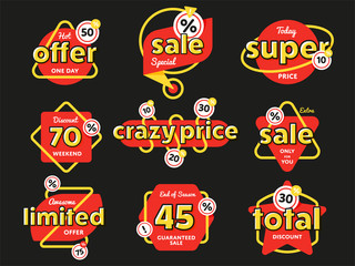 Wall Mural - discount tag with special offer sale sticker isolated on black background. vector sale label with pr