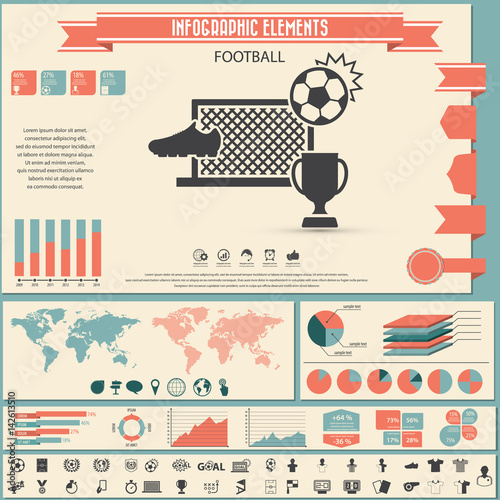 Fotografía Soccer, football infographics elements and Icons set