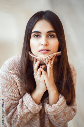 Closeup Portrait Of Pensive White Caucasian European