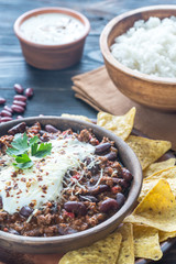 Poster - Bowl of chili con carne with white rice